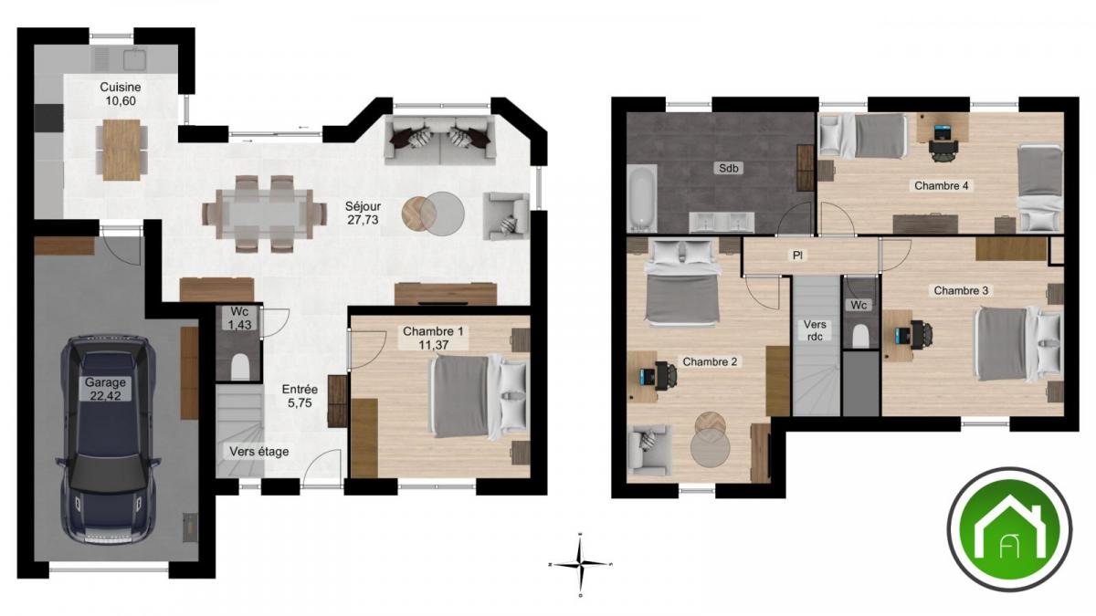 COATAUDON : ravissante maison individuelle avec 4 chambres, garage, terrasse et jardin clos